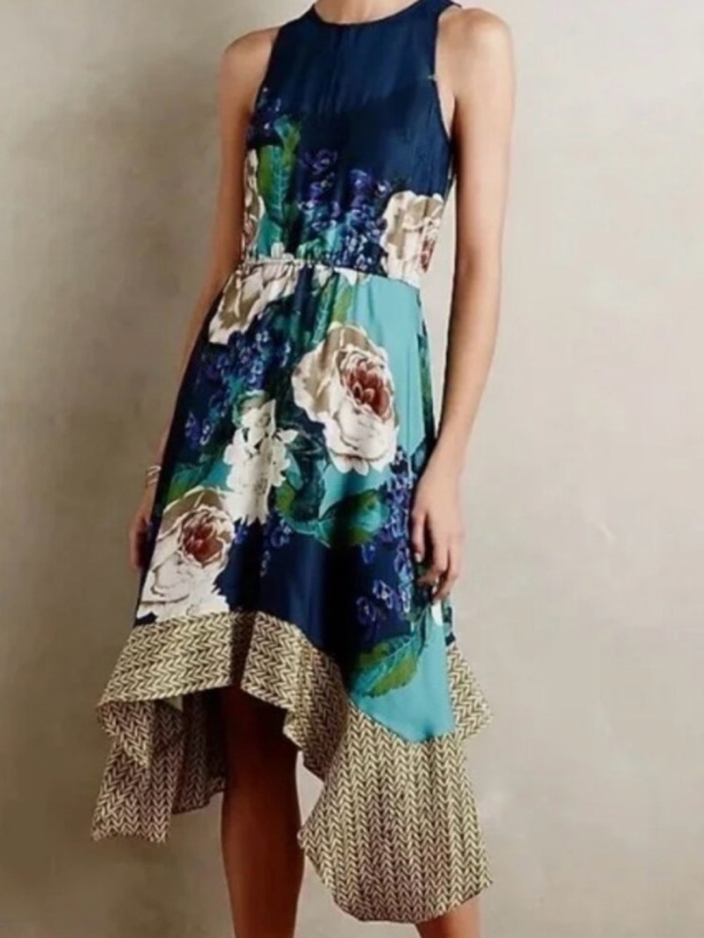 Corey Lynn Calter Tallulah Mixed Print Teal & Navy Floral Maxi Dress size S NWT